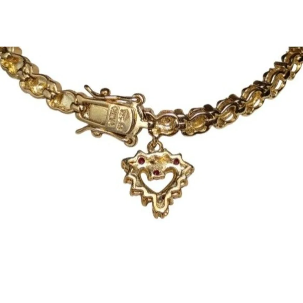 Ruby Diamond Heart Pendant Gold Vermeil Sterling Silver Tennis Bracelet 7.5